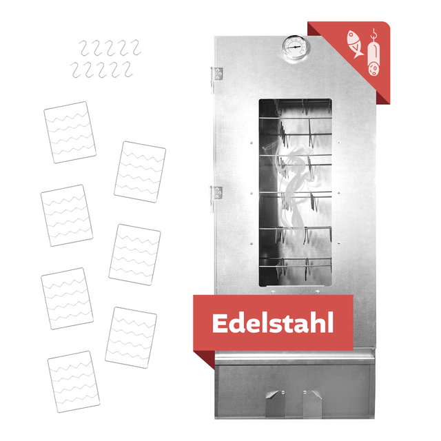 Räucherofen XL 110cm hoch Edelstahl mit Zubehör, Räucherschrank Räucherofen XL 110cm hoch Edelstahl mit Zubehör, Räucherschrank